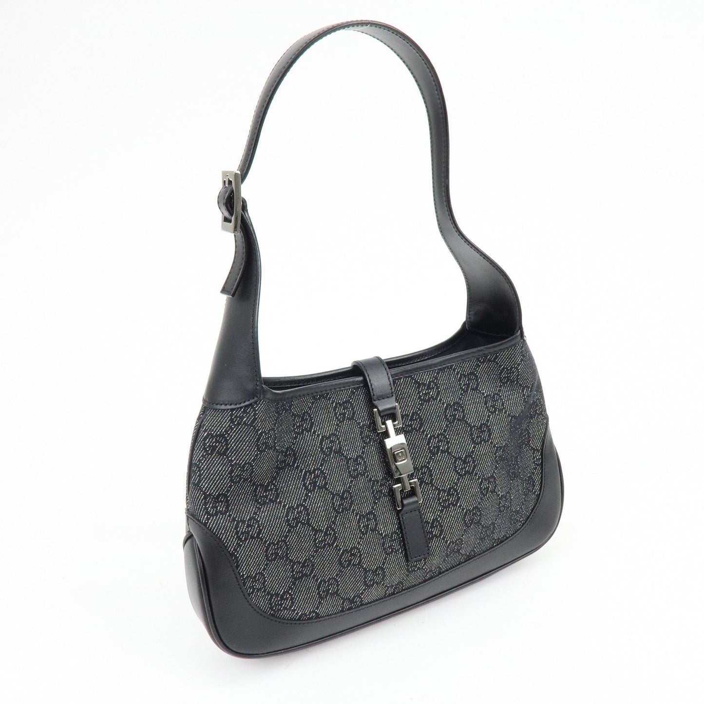 GUCCI Jackie GG Denim Leather Shoulder Bag Hand Bag Black 01147