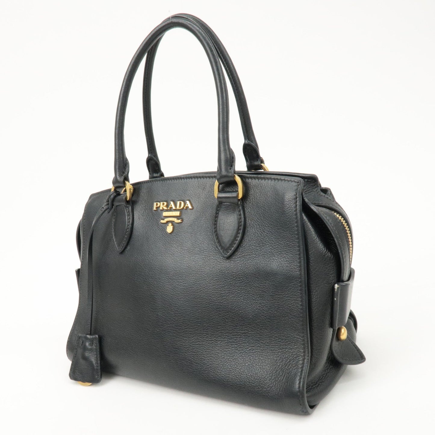 PRADA Leather 2Way Bag Shoulder Hand Bag Black Gold