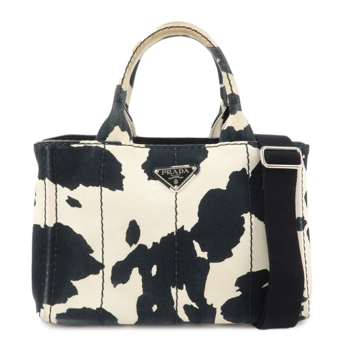 PRADA Logo Canapa Mini Canvas 2Way Bag Hand Bag Black White B2439G
