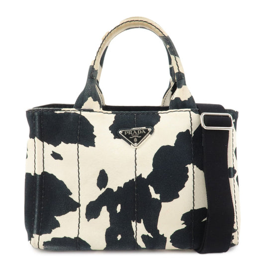 PRADA Logo Canapa Mini Canvas 2Way Bag Hand Bag Black White B2439G