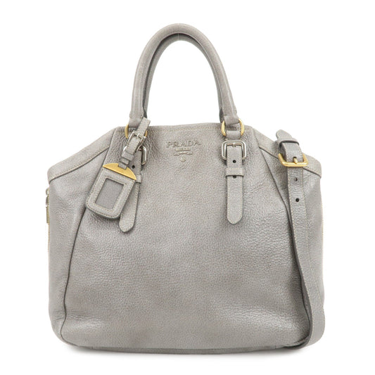 PRADA Logo Leather 2Way Bag Hand Bag Shoulder Bag Gray BN1695