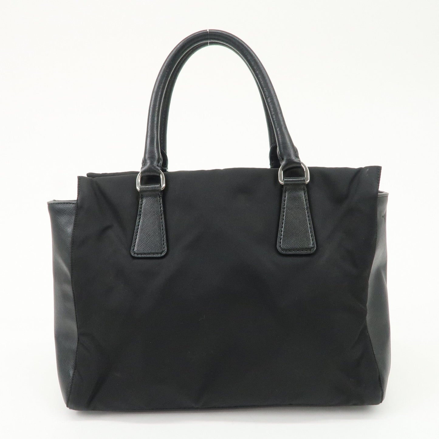 PRADA Triangle Logo Leather Nylon 2Way Bag Hand Bag Black Gold HDW