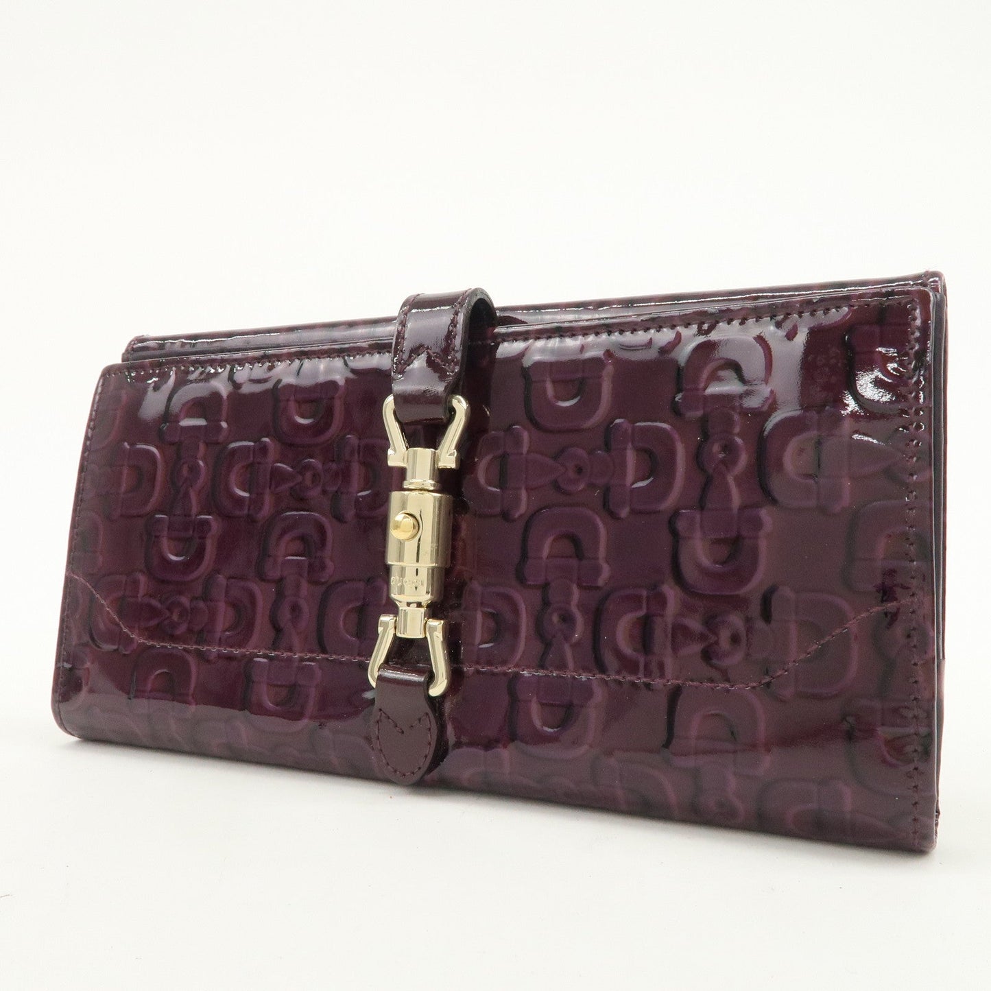GUCCI New Jackie Logo Patent Leather Long Flap Wallet Purple 141430
