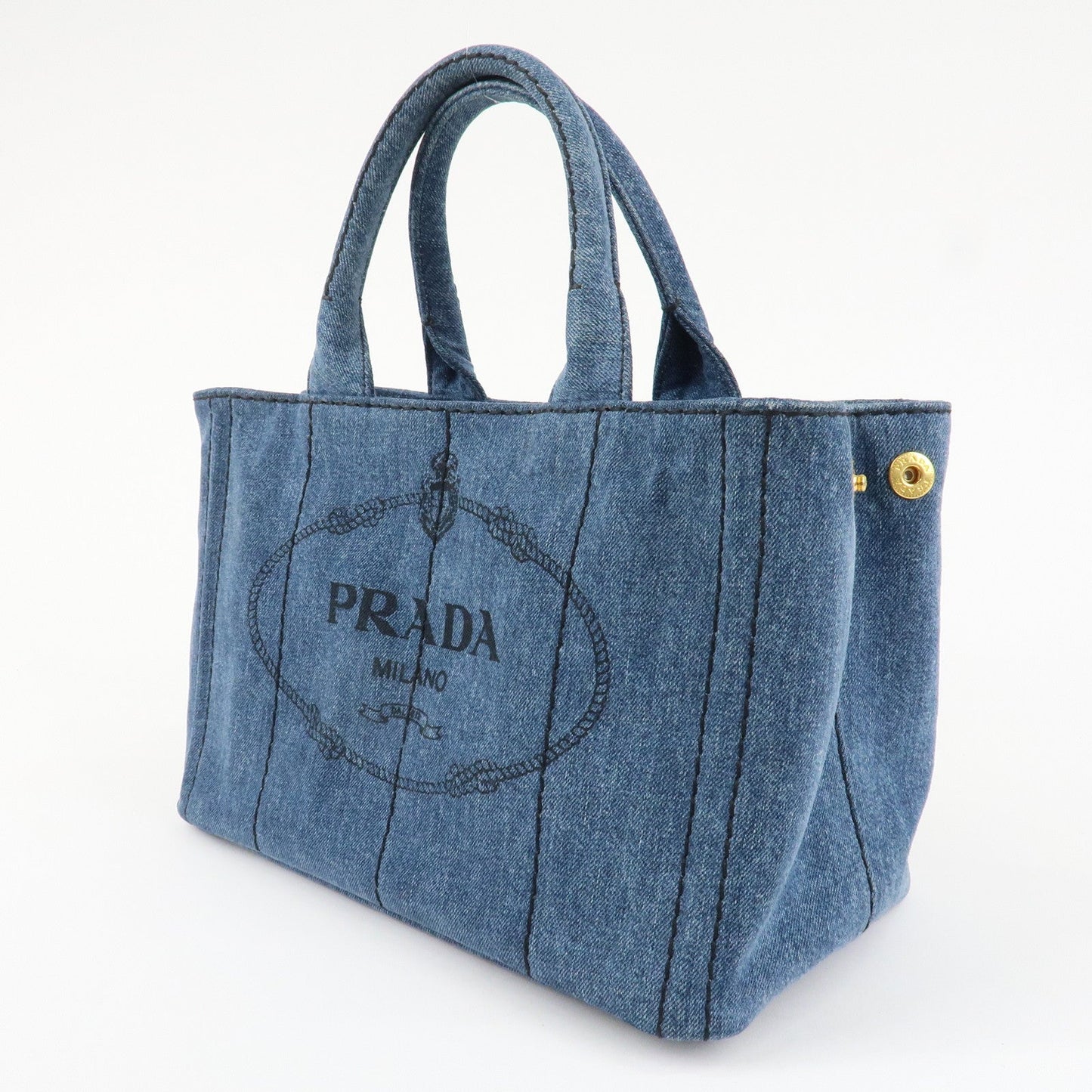 PRADA Logo Canapa Mini Denim 2Way Tote Bag Shoulder Bag Blue 1BG439