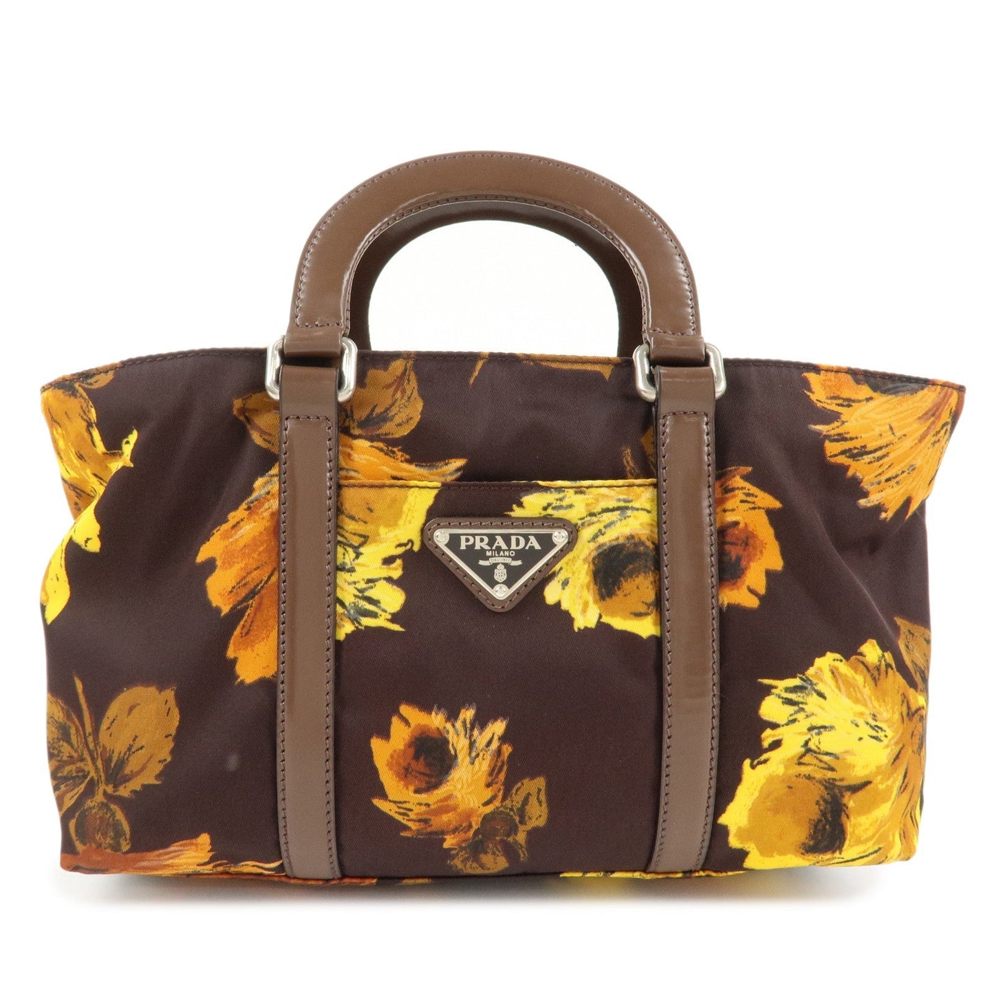 PRADA Triangle Logo 2Way Hand Bag Shoulder Bag Brown Yellow BN1052