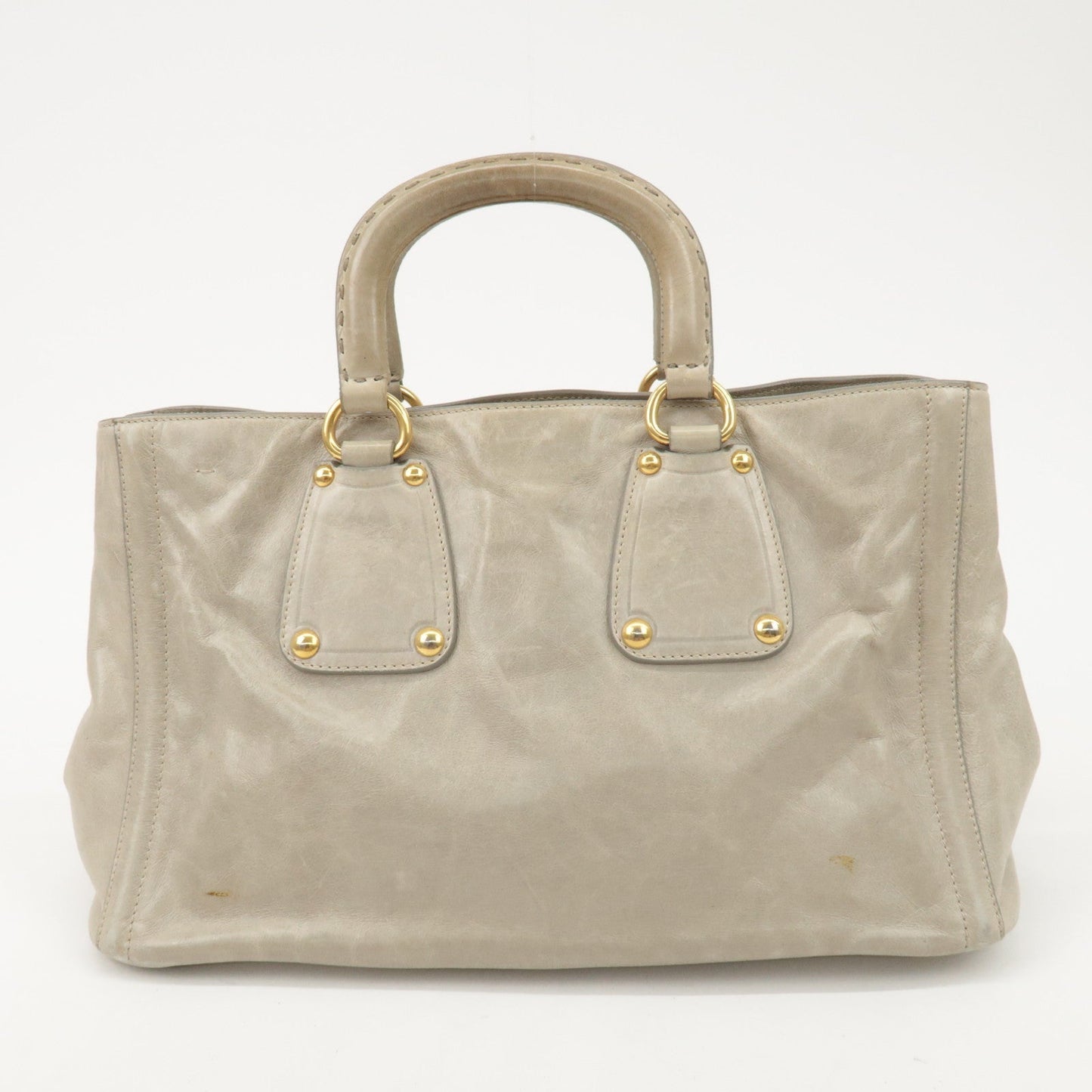 PRADA Triangle Logo Leather 2Way Bag Tote Bag Gray BN2104
