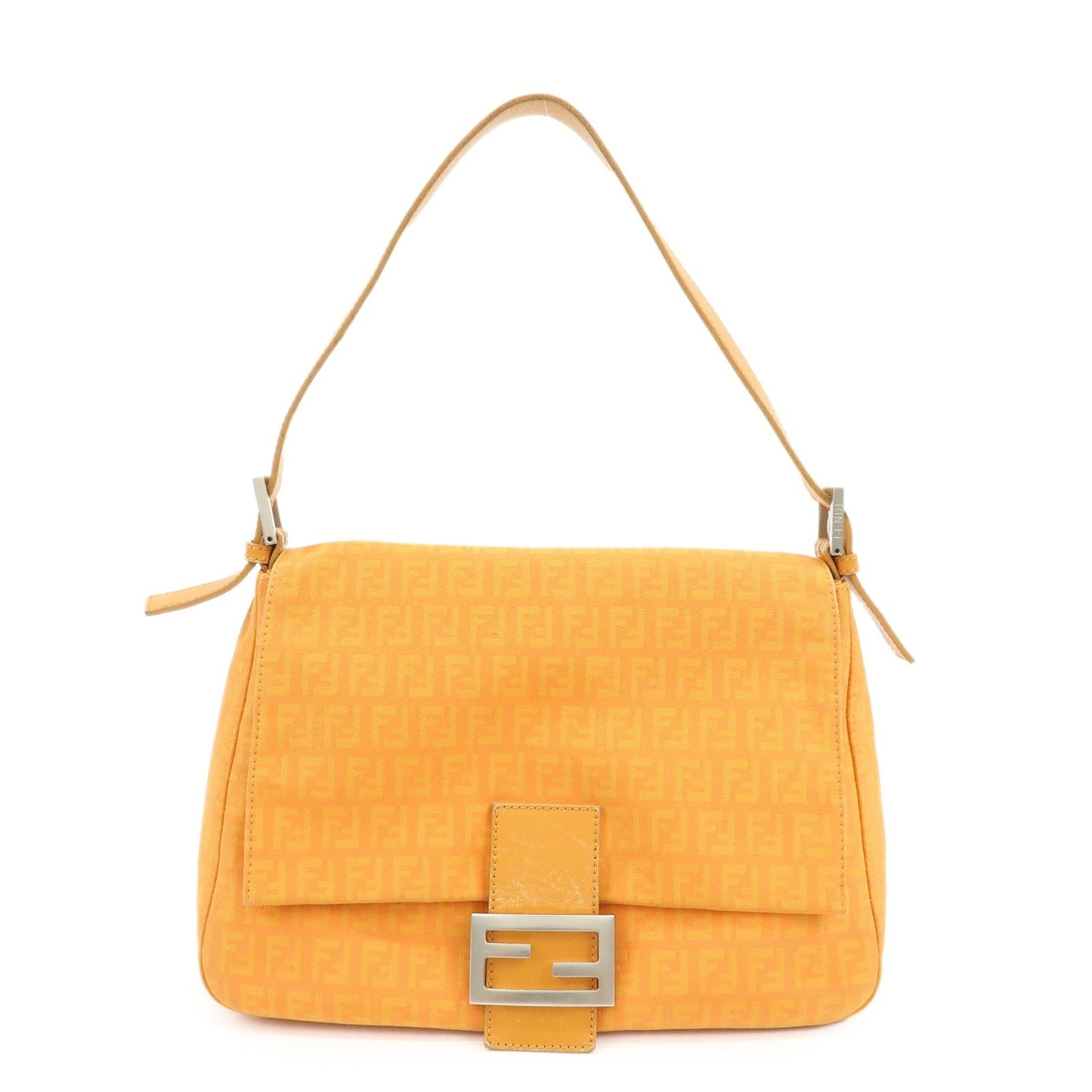 FENDI Mamma Baguette Zucchino Canvas Leather Shoulder Bag 8BR001