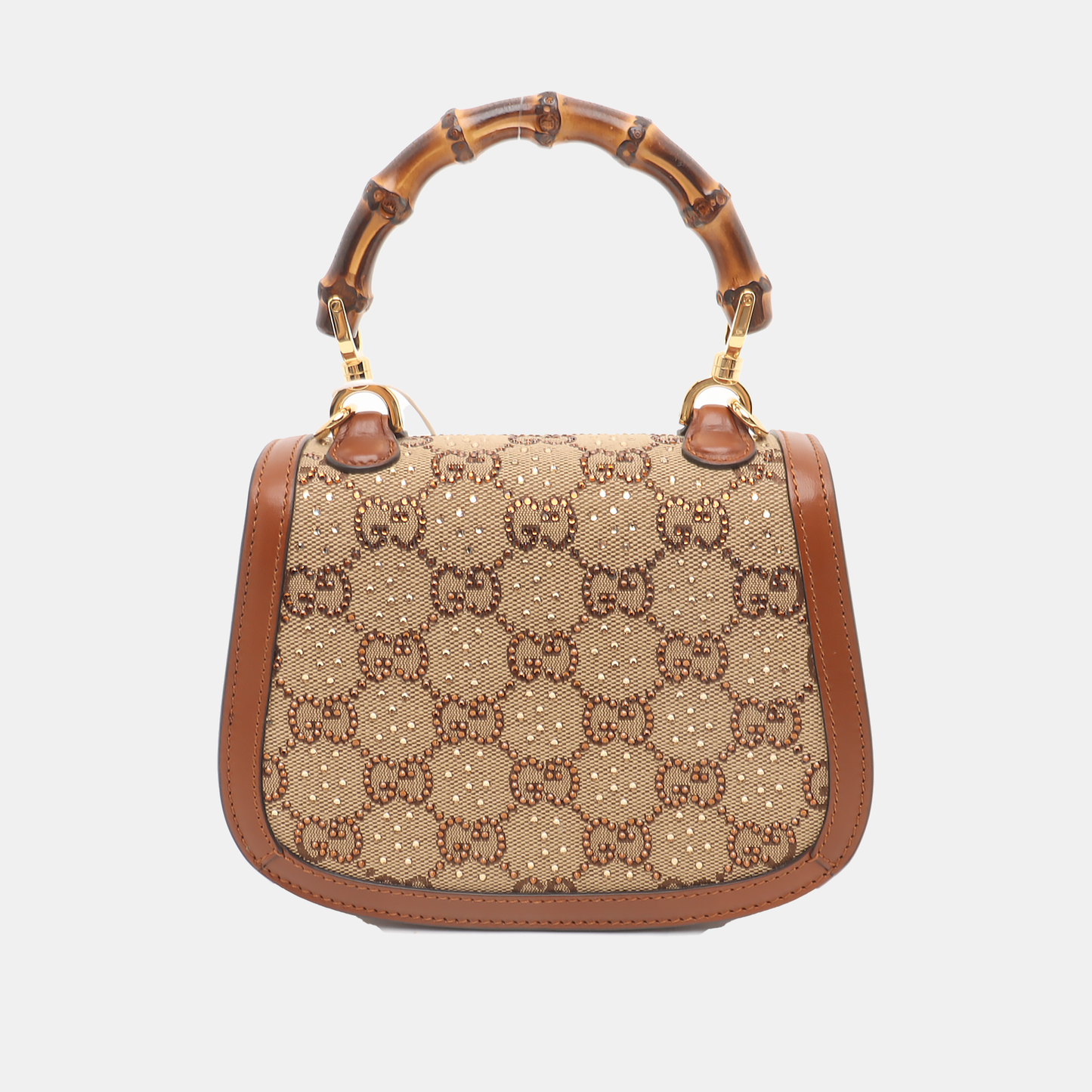 Gucci Bamboo 1947 Mini Brown Leather and Canvas with Glitter Crossbody Bag