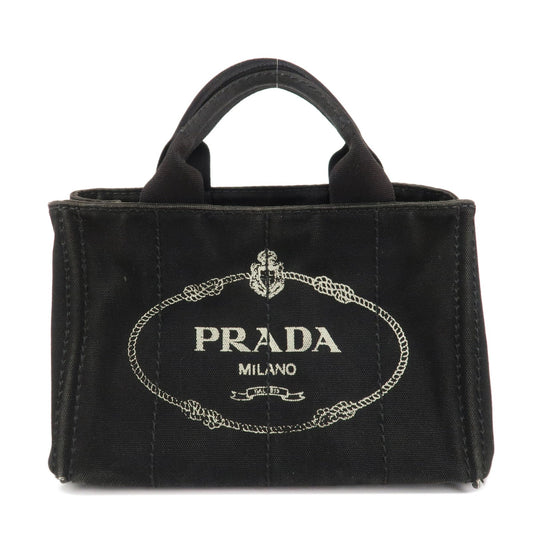 PRADA Logo Canapa Mini Canvas Tote Bag Hand Bag Black BN2439