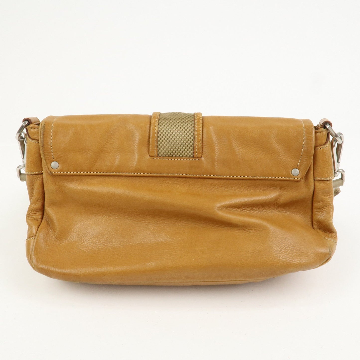 PRADA Triangle Logo Leather Front Pocket Shoulder Bag Brown BR2417