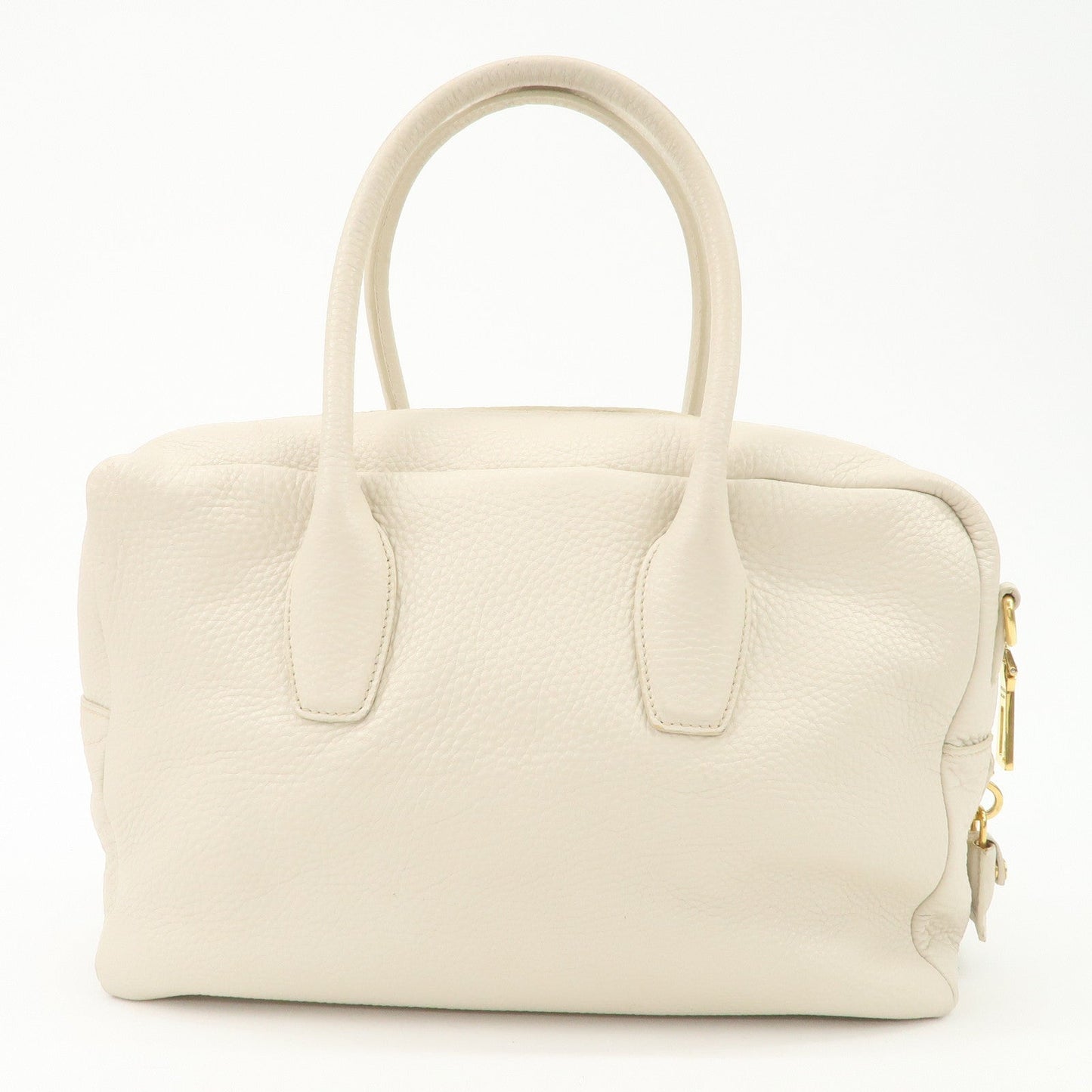 PRADA Logo Leather 2Way Boston Shoulder Bag Gold HDW Ivory