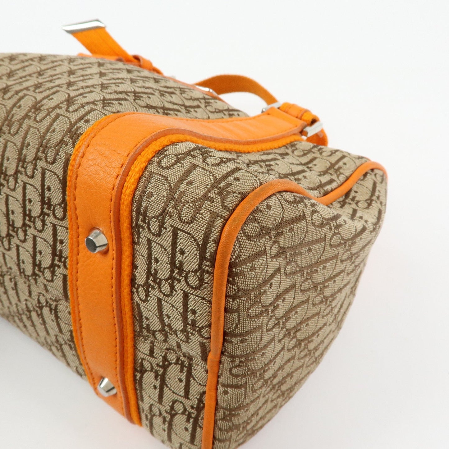 Christian Dior Trotter Canvas Leather Boston Hand Bag Beige Orange
