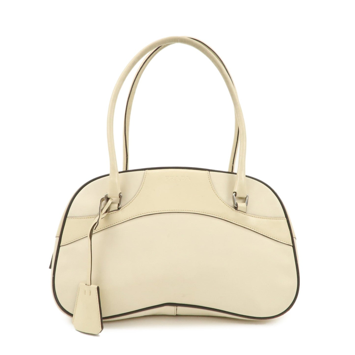 PRADA  Leather Bowling Bag Boston Bag Shoulder Bag Ivory BL0049