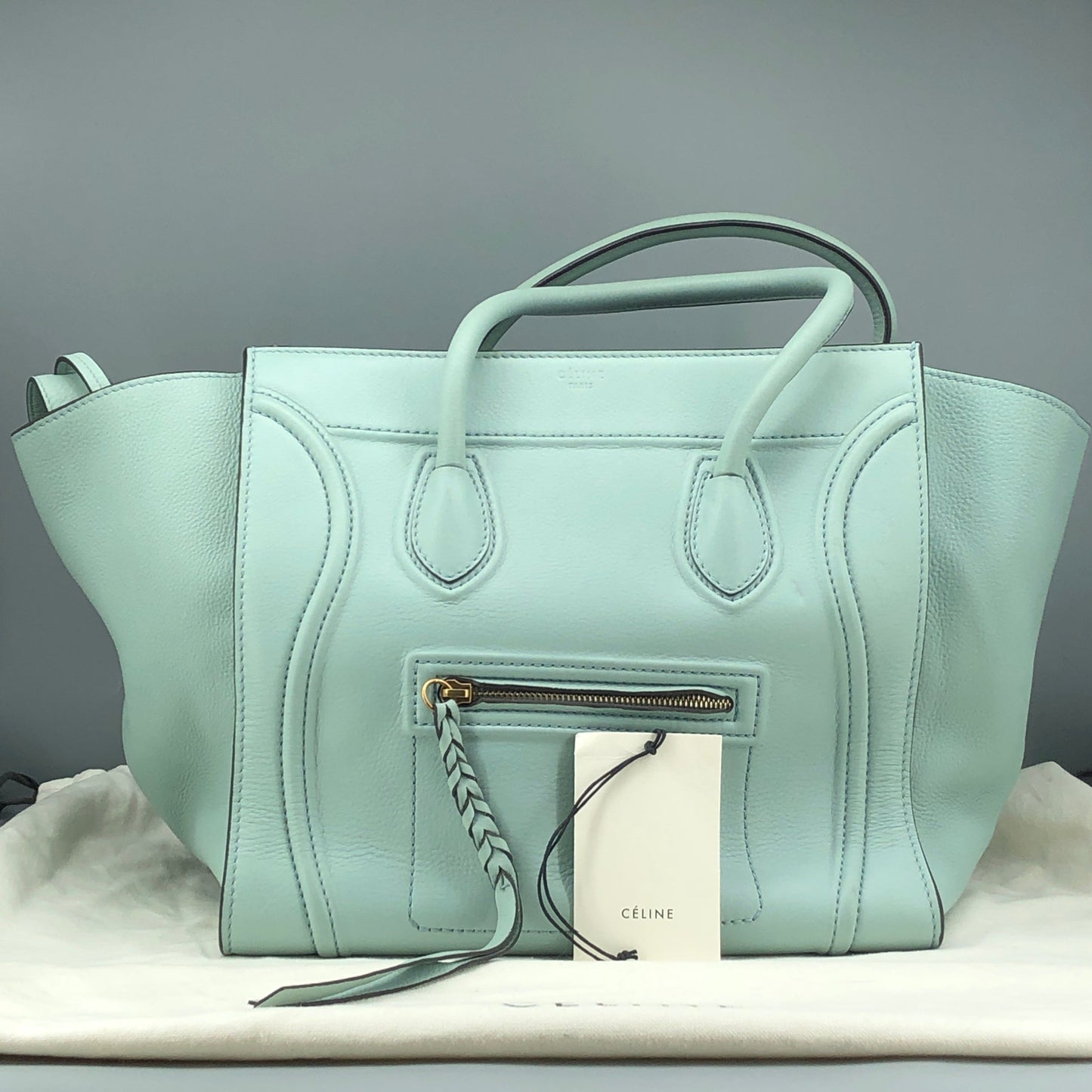 Celine Tiffany Blue Smooth Leather Luggage Handbag