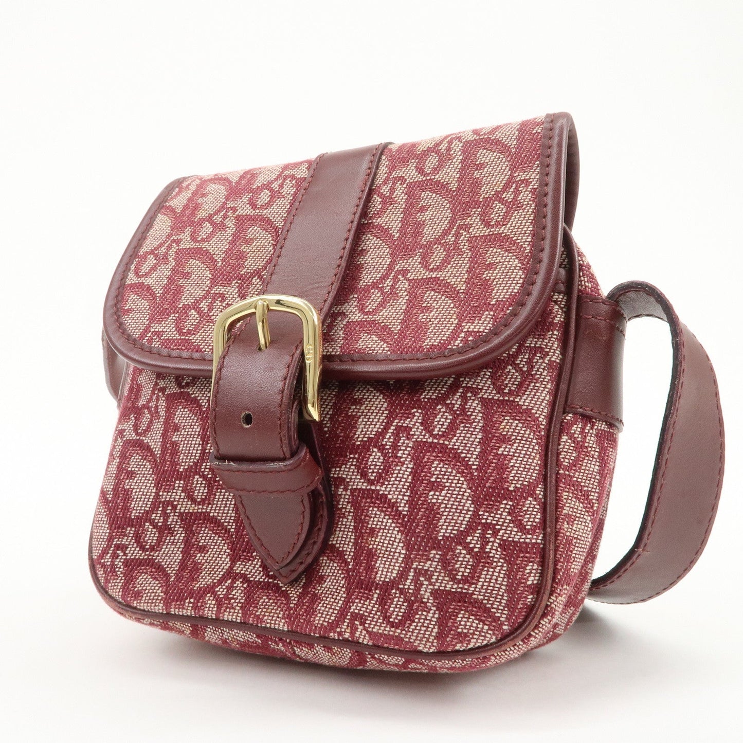 Christian Dior Trotter Jacquard Leather Shoulder Bag Burgundy