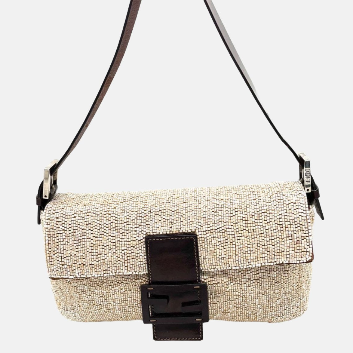 Fendi Baguette Shoulder bag with Glitter Beige Beads
