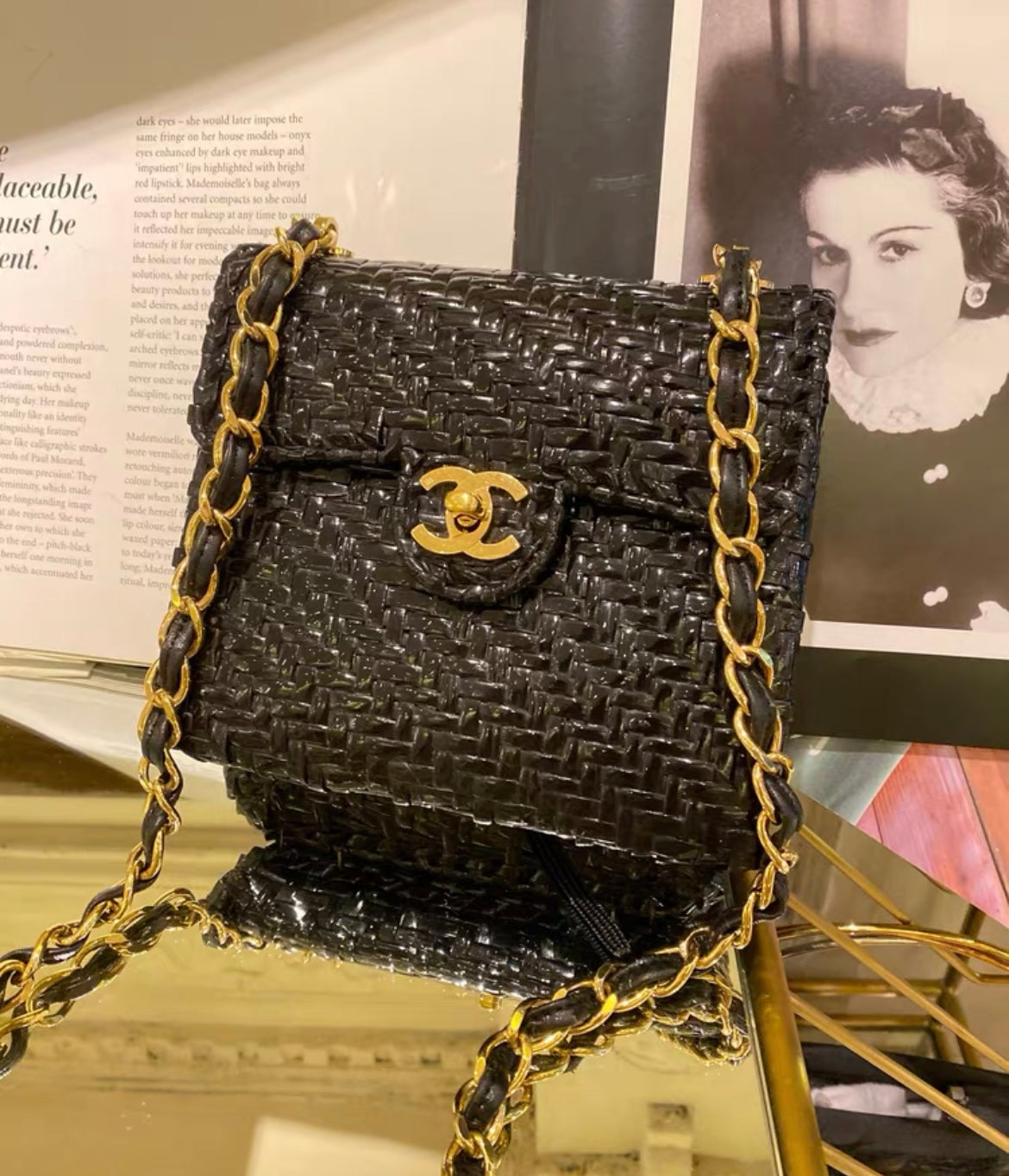 Chanel Flap  90s Mini Wicker Straw Classic Black Rattan Cross Body Bag