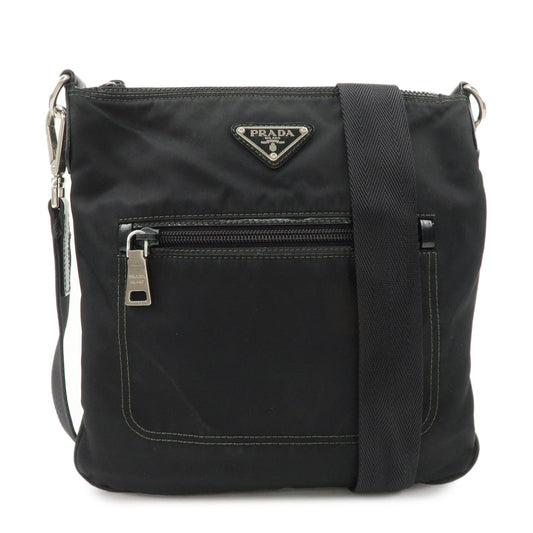 PRADA Triangle Logo Nylon Patent Leather Shoulder Bag Black