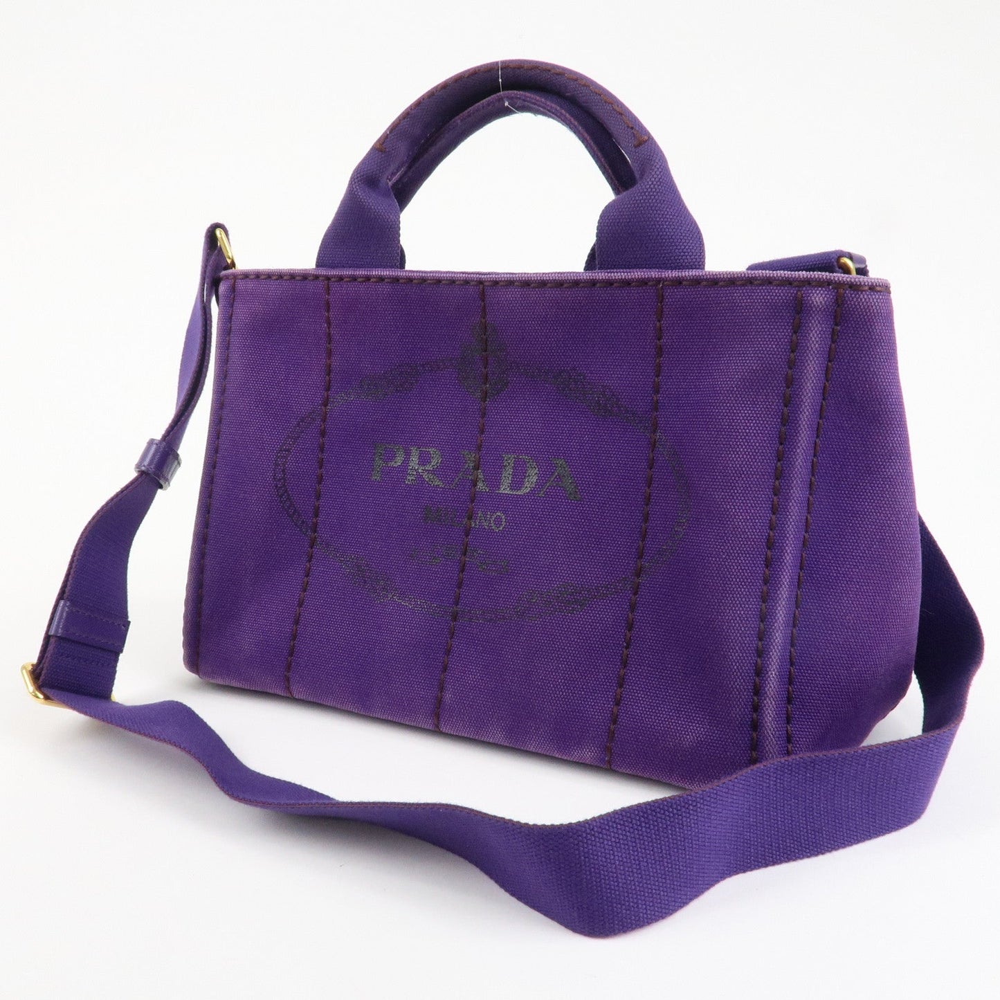 PRADA Logo Canapa Mini Canvas 2Way Tote Shoulder Bag Purple BN2439