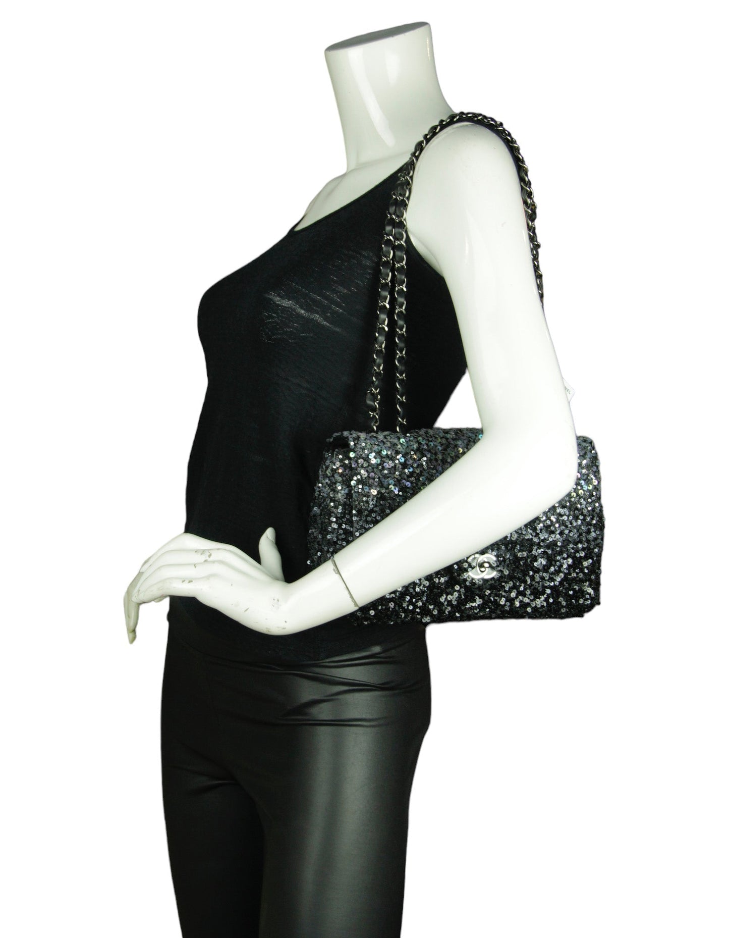 Chanel Black/Silver Ombre Sequin Medium Classic Flap Bag