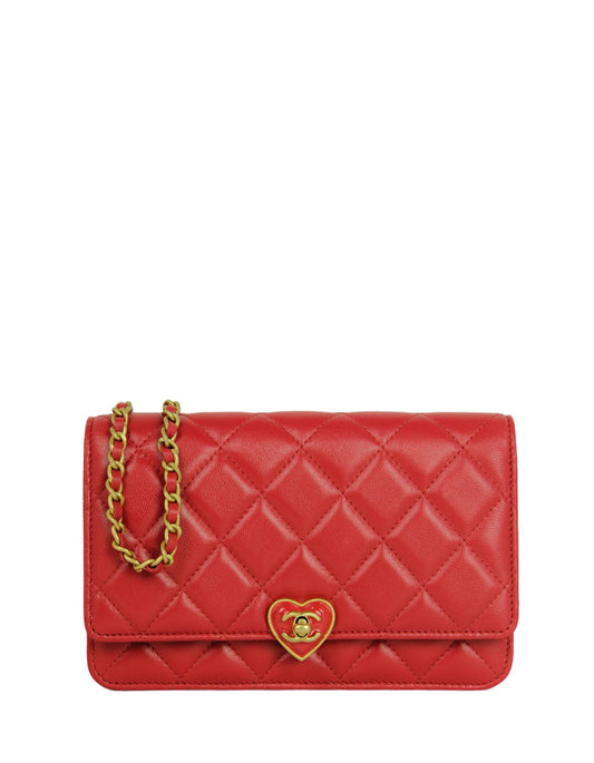 Chanel NEW Red Lambskin CC Heart WOC Crossbody