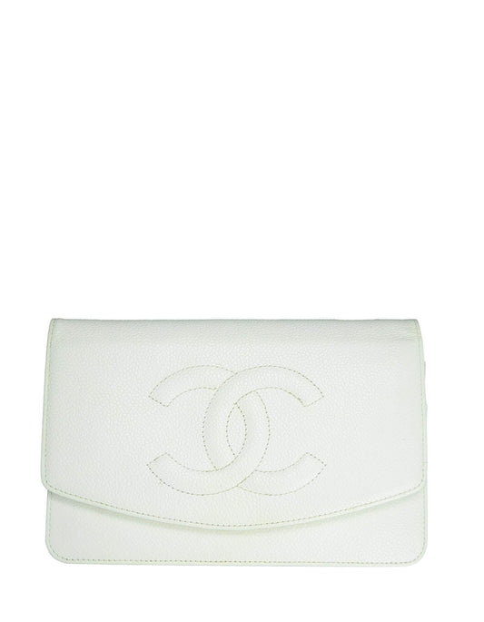 Chanel White Caviar Timeless CC Wallet on Chain WOC Crossbody Bag