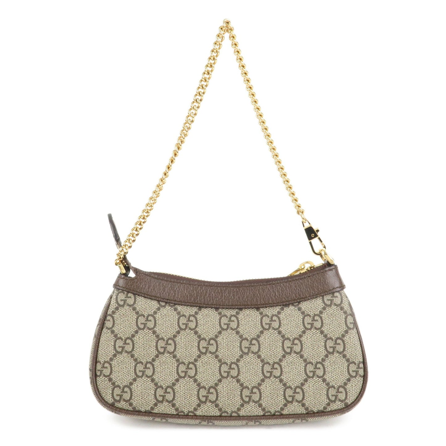 GUCCI Ophidia Leather GG Supreme Chain Pouch Beige Brown 764960