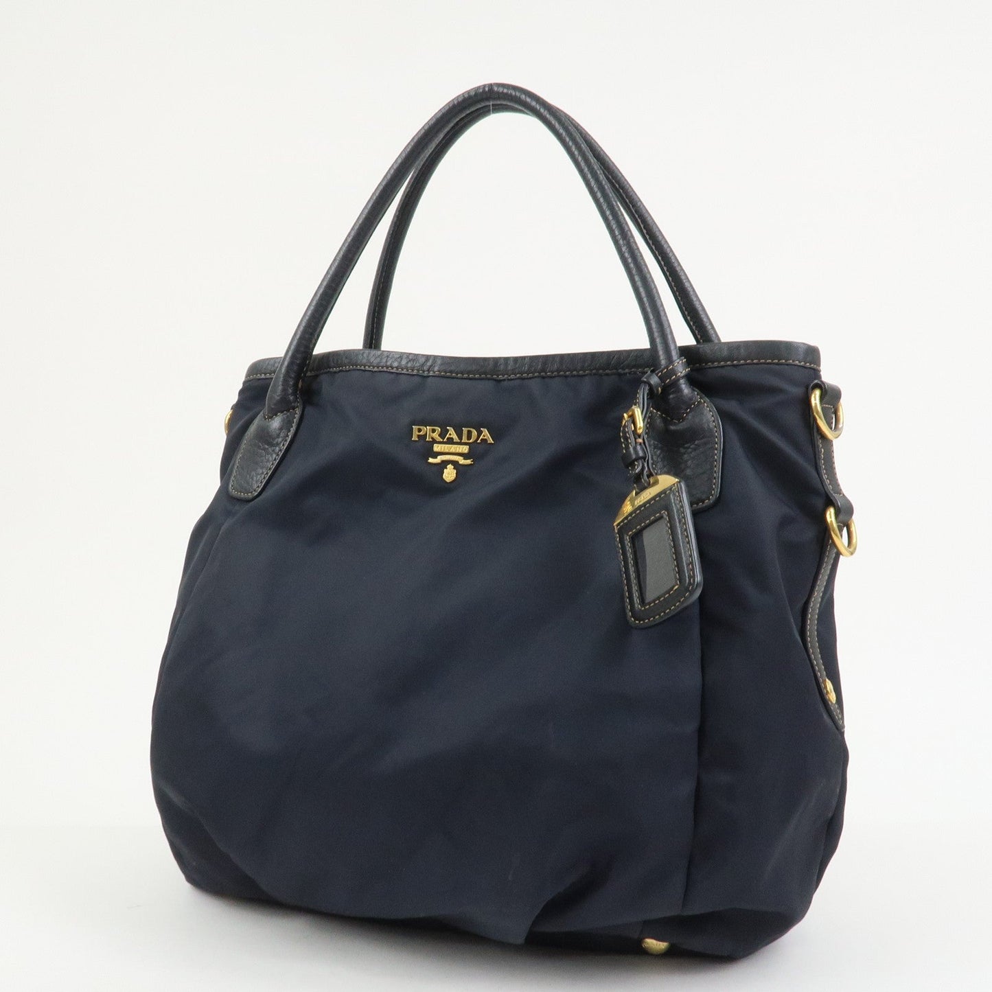 PRADA Logo Nylon Leather 2Way Bag Shoulder Bag Hand Bag Navy BR4420