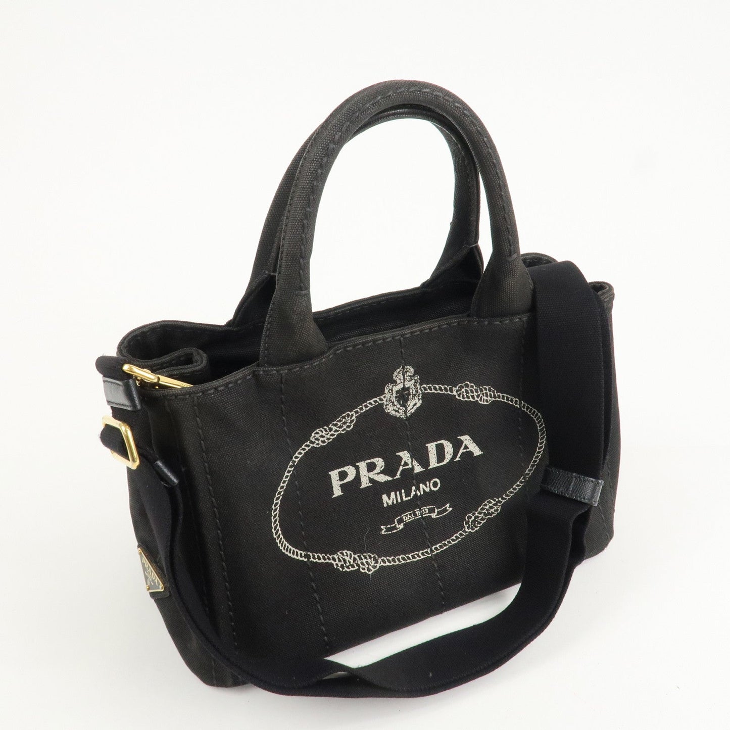 PRADA Canapa Mini Canvas 2Way Hand Bag Tote Bag Black 1BG439