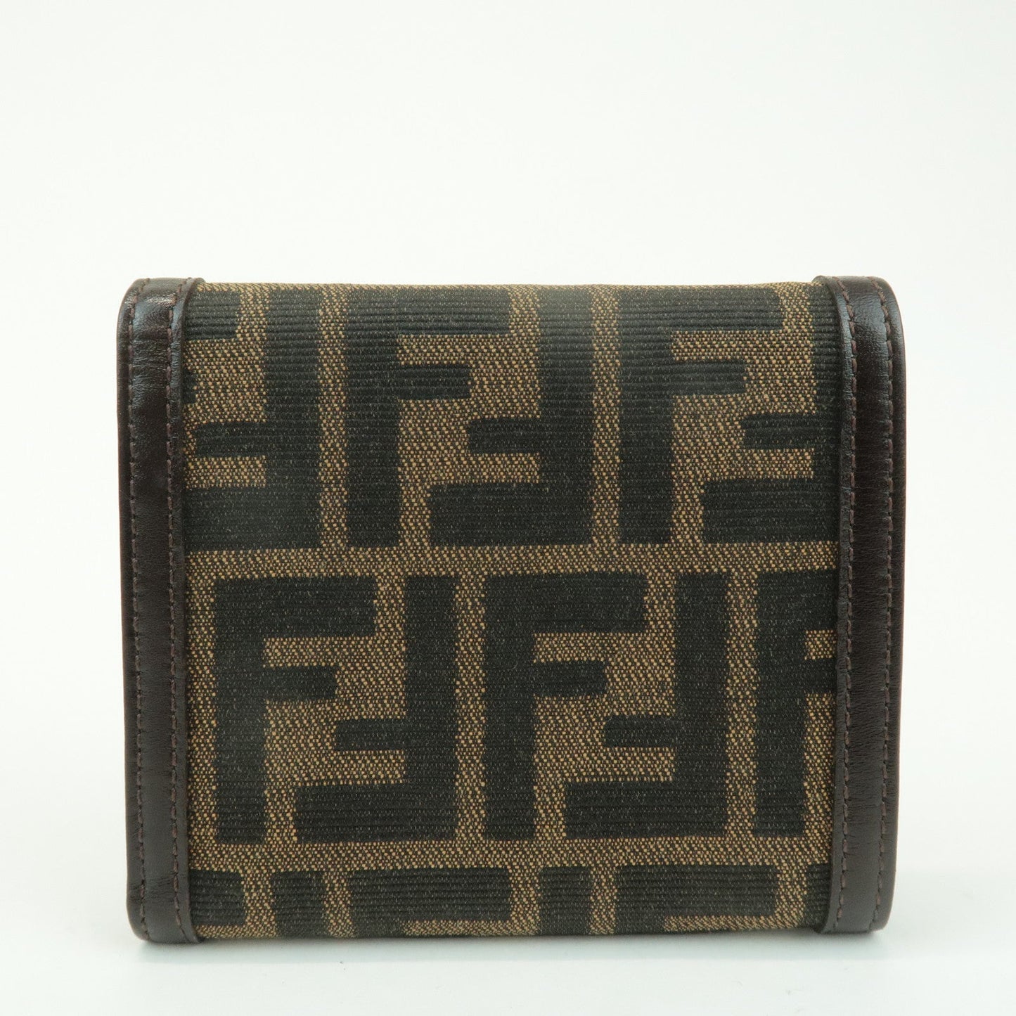 FENDI Zucca Leather Canvas Tri-fold Wallet Black Brown 30794