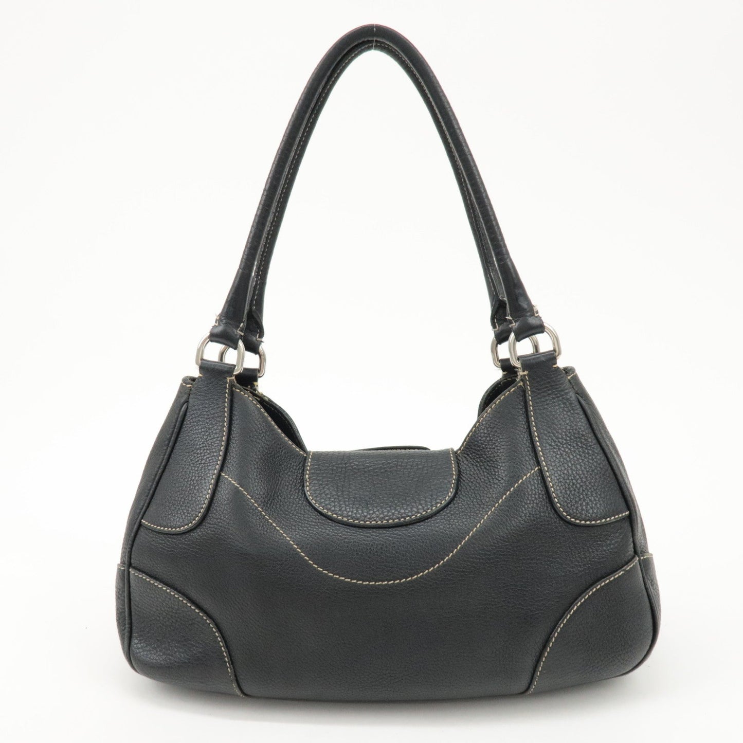 PRADA Logo Leather Shoulder Bag Hand Bag Black BR3593