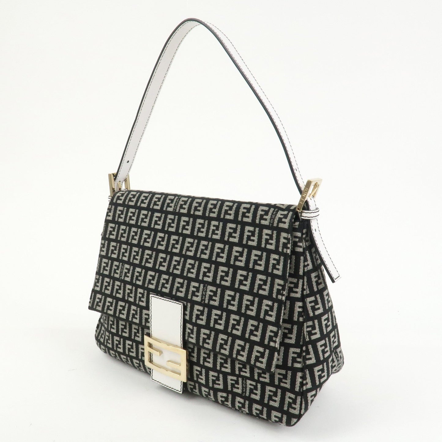 FENDI Mamma Baguette Zucchino Leather Canvas Shoulder Bag 8BR001