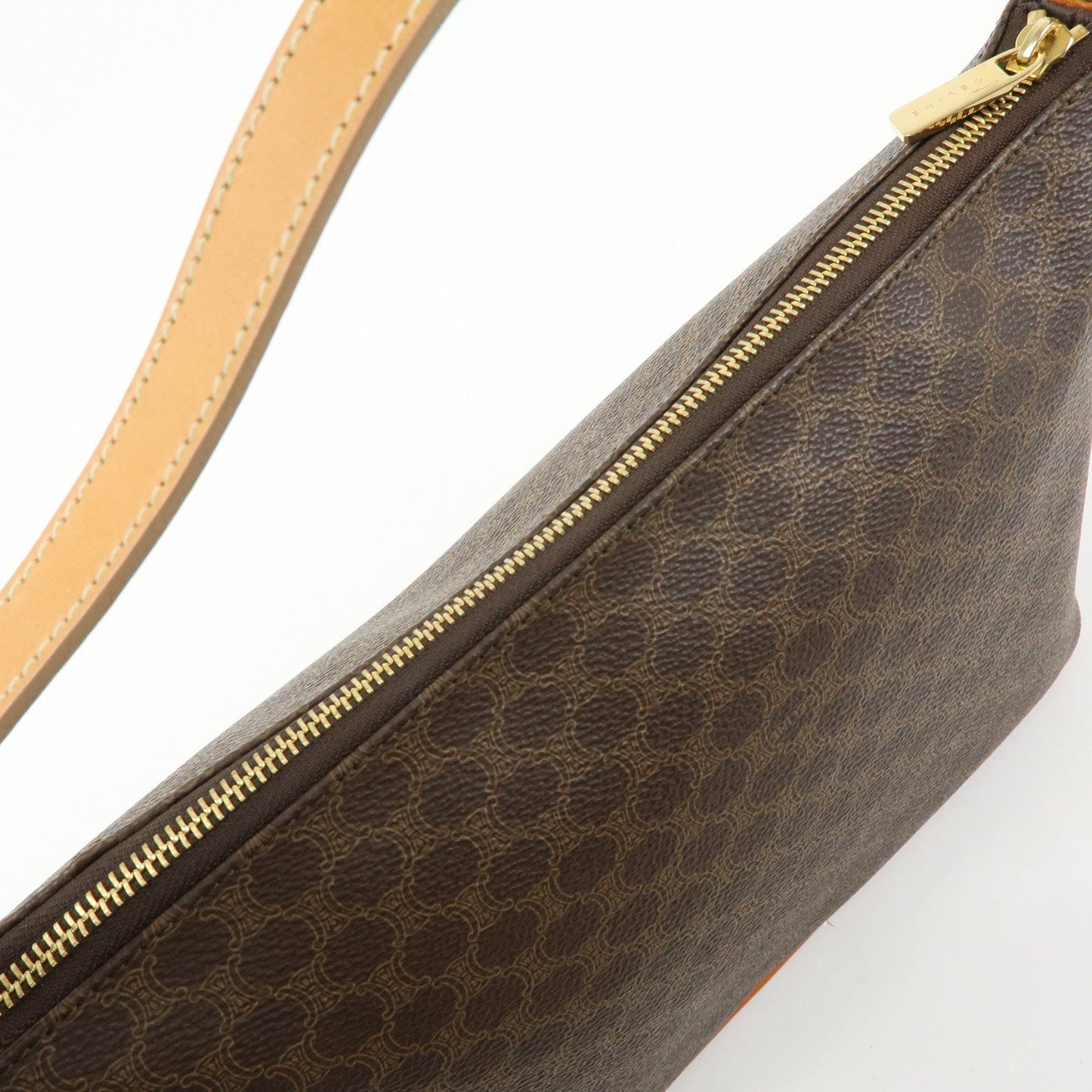 CELINE Macadam PVC Coated Canvas Leather Hand Bag Brown Beige