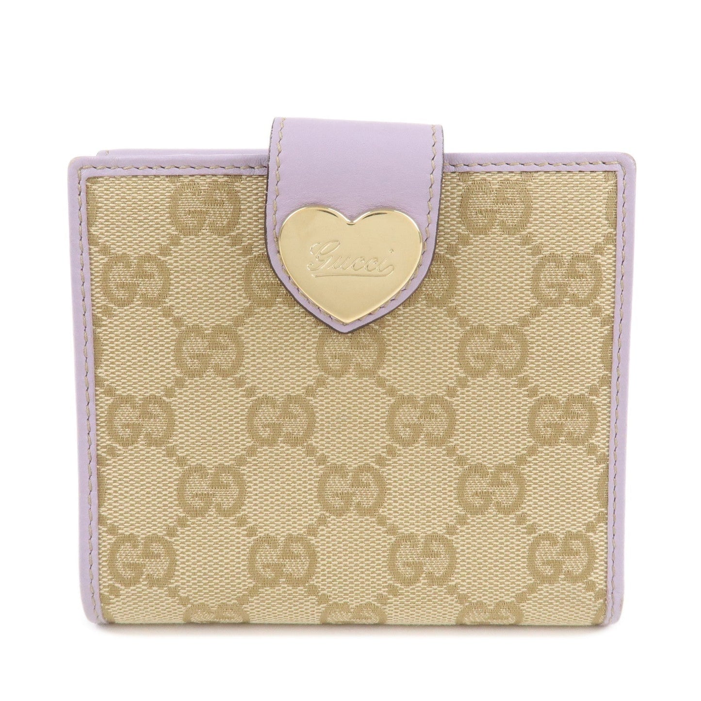GUCCI Lovely Heart GG Canvas Leather W Hook Bi-Fold Wallet 203549