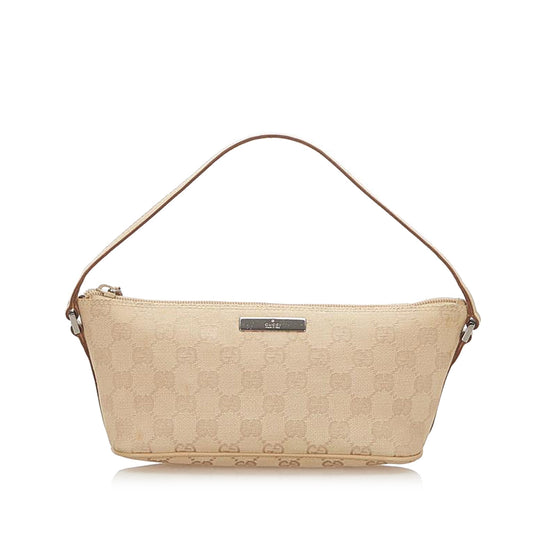 Gucci Baguette Leather Canvas Shoulder Bag