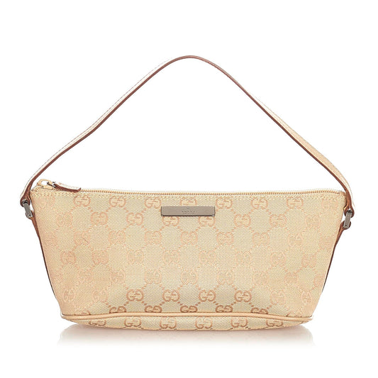 Gucci Baguette Leather Canvas Shoulder Bag
