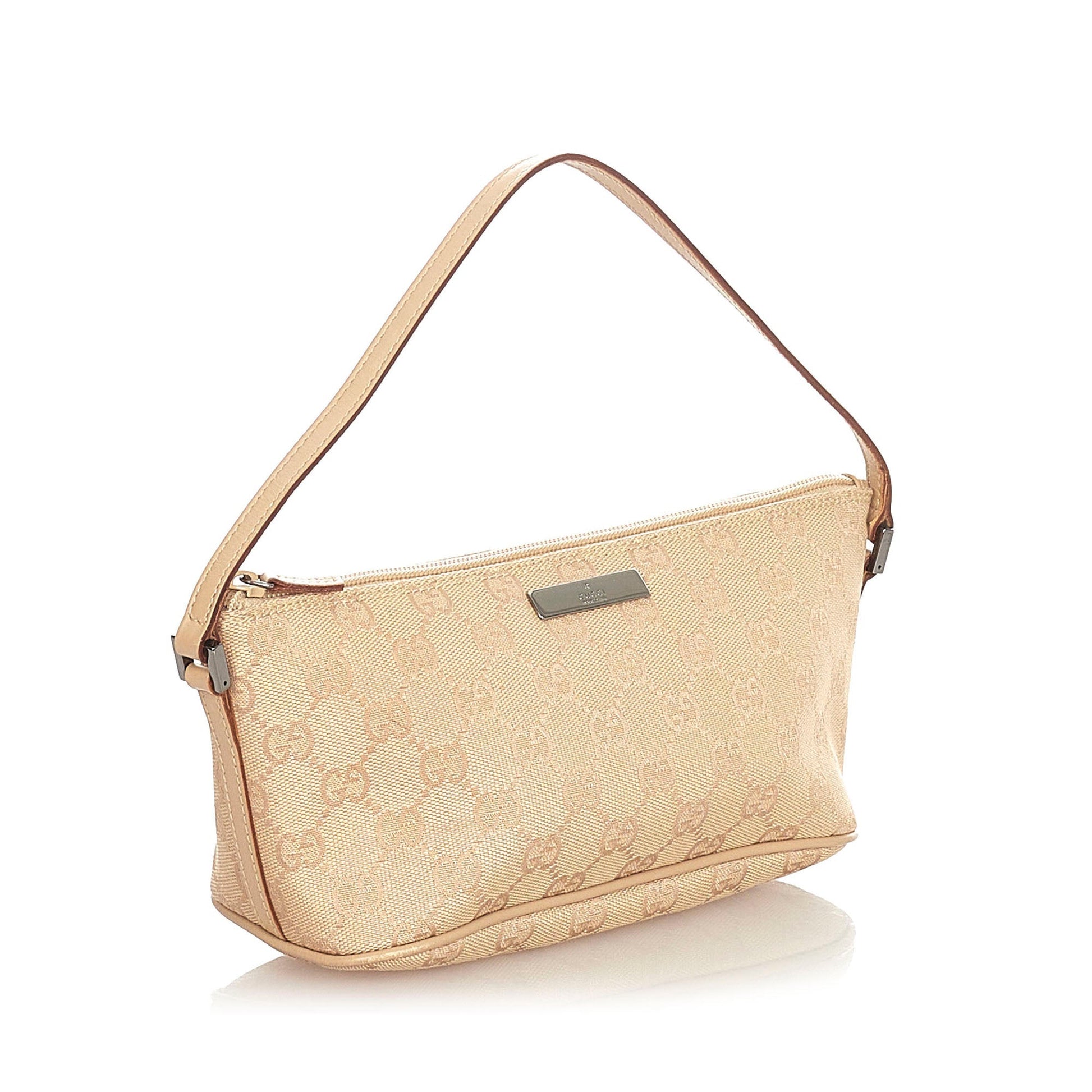Gucci Baguette Leather Canvas Shoulder Bag