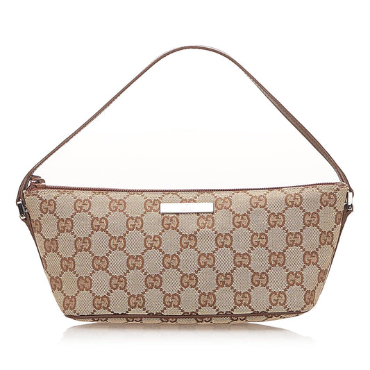 Gucci Baguette Leather Canvas Shoulder Bag