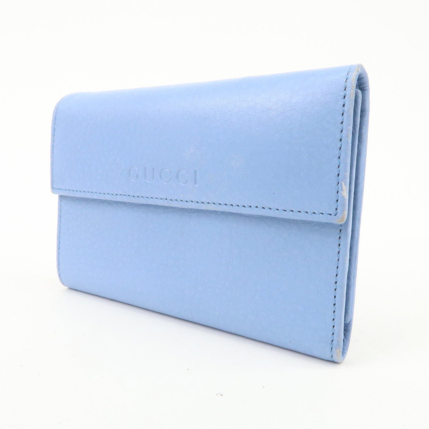 GUCCI Trifold Leather Wallet Blue Gold Hardware 346057