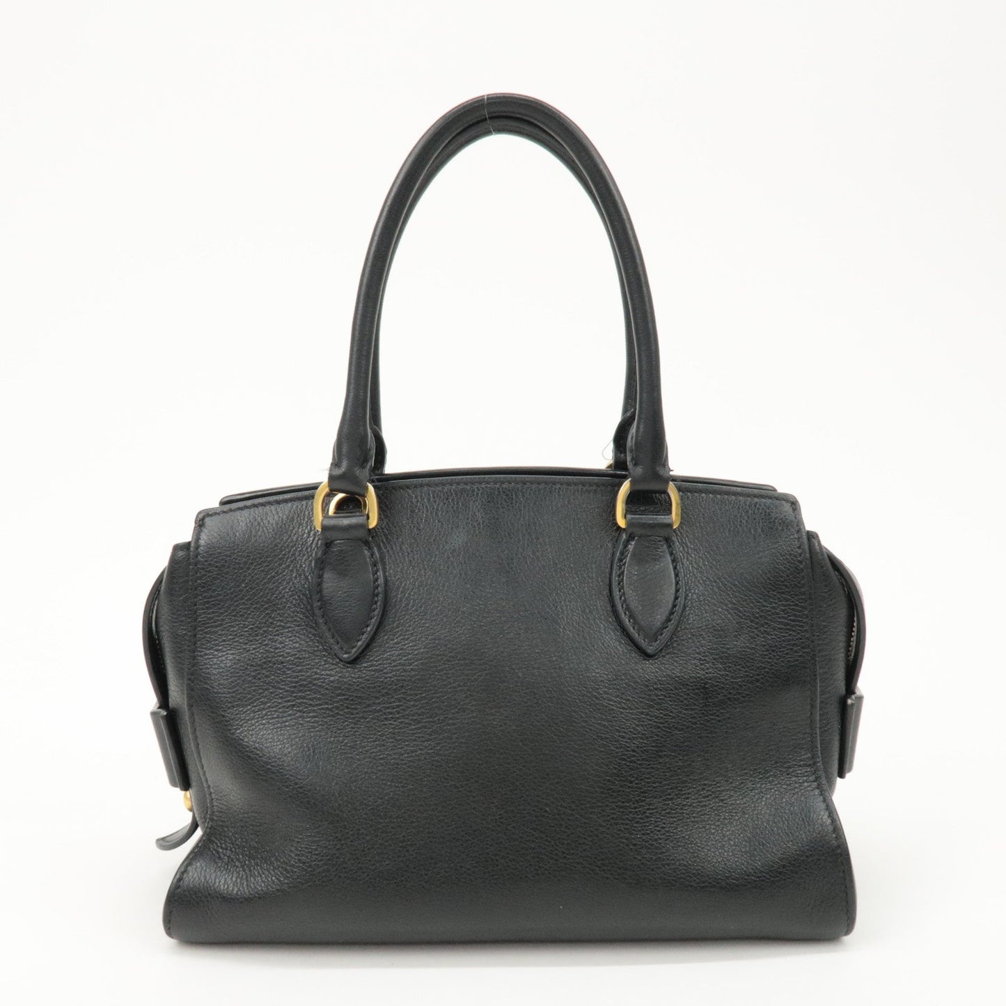 PRADA Leather 2Way Bag Shoulder Hand Bag Black Gold