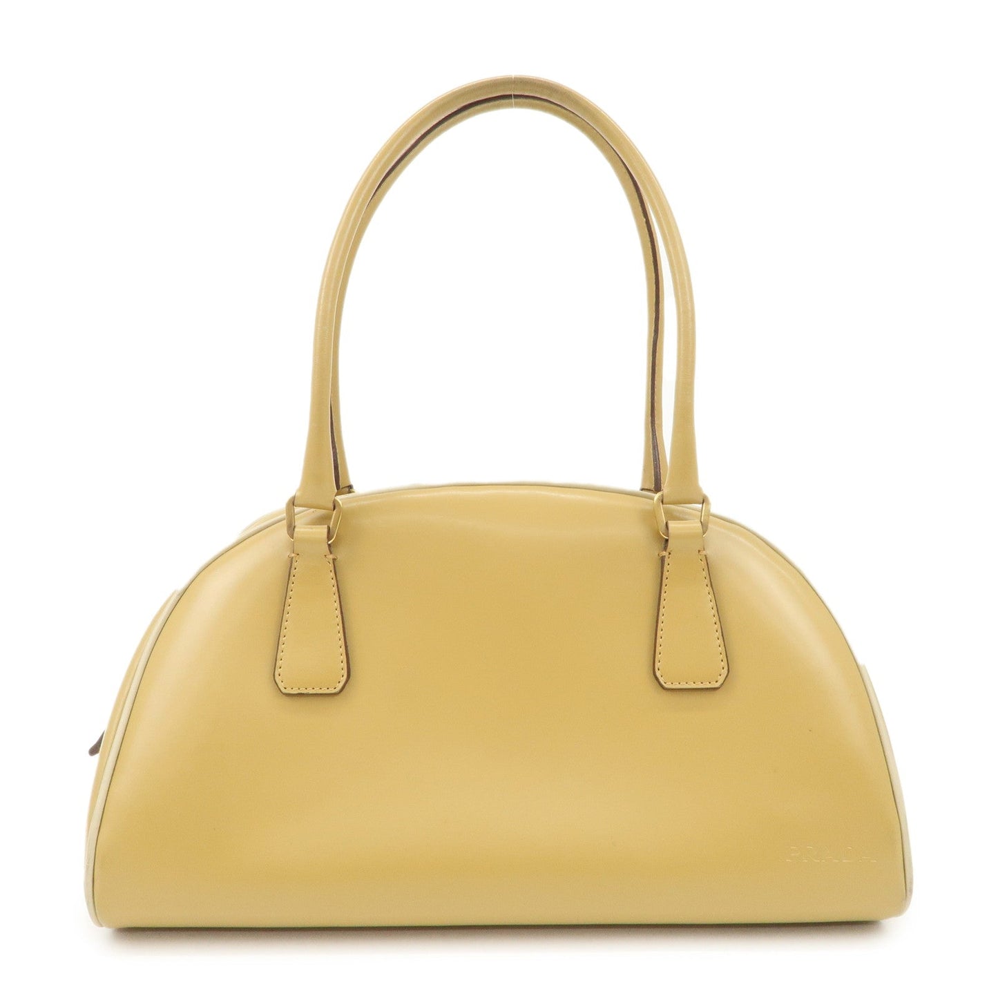 PRADA Leather Bowling Bag Boston Bag Hand Bag Gold HDW Beige