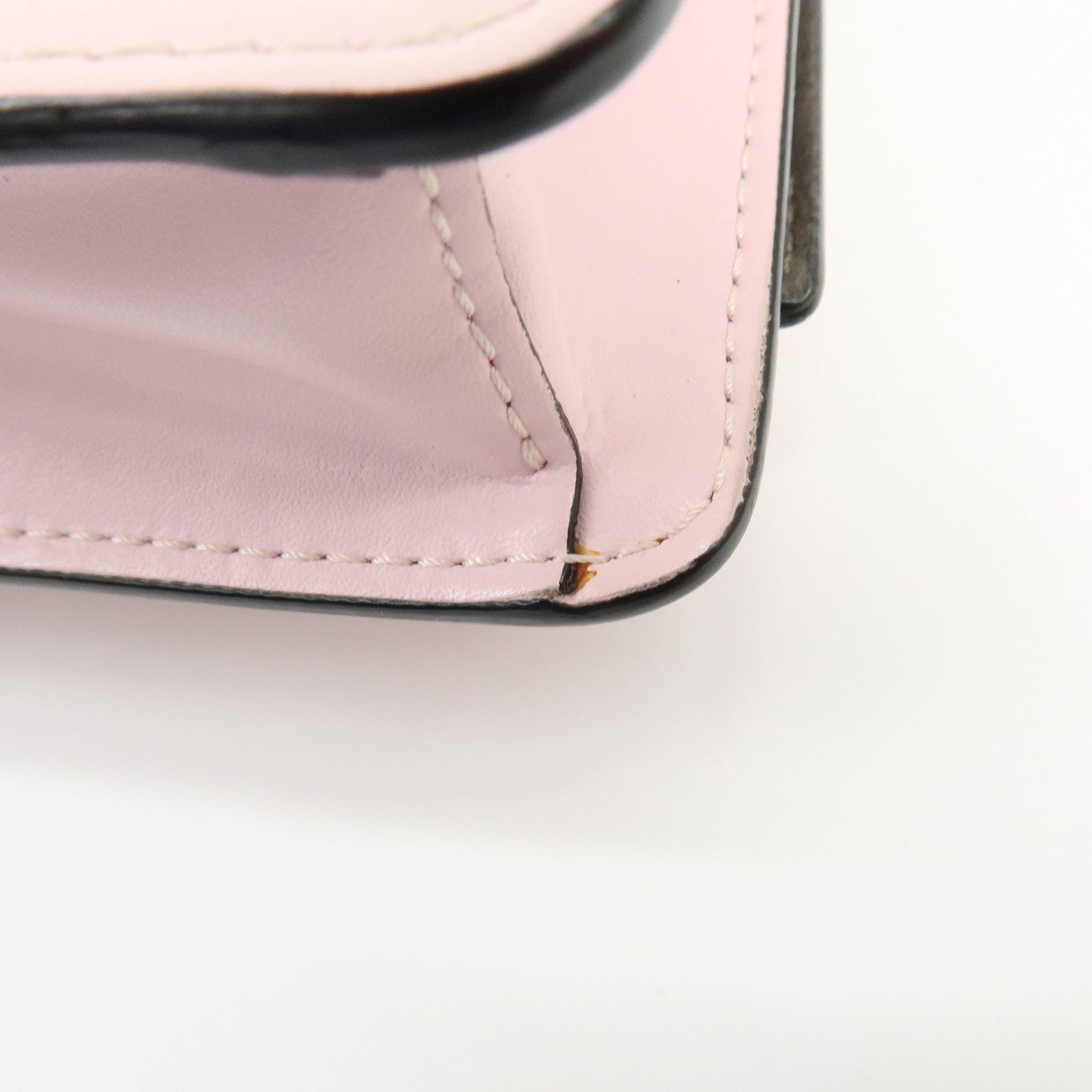 FENDI Leather Studs Chain Wallet Shoulder Bag Pink 8M0346