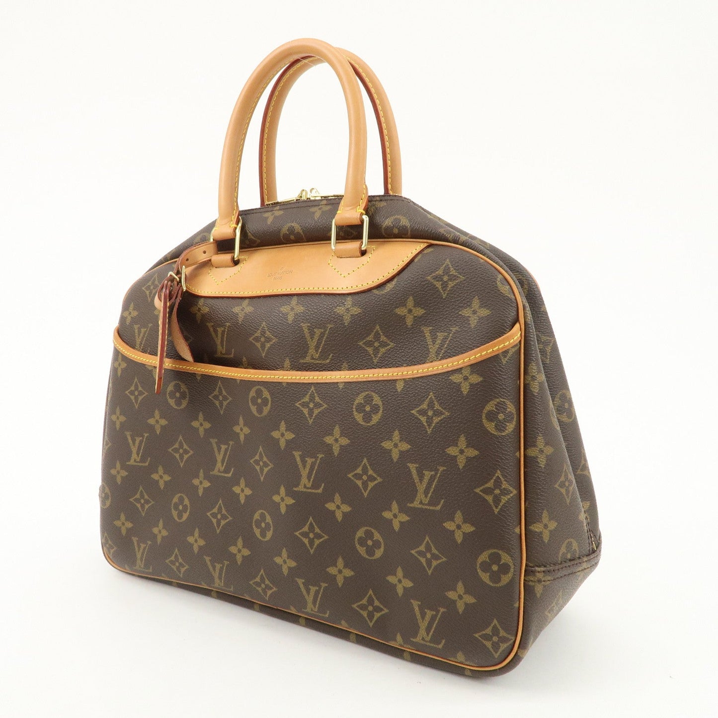 Louis Vuitton Leather Canvas Monogram Deauville Hand Bag Boston Bag Brown Gold Hardware M47270