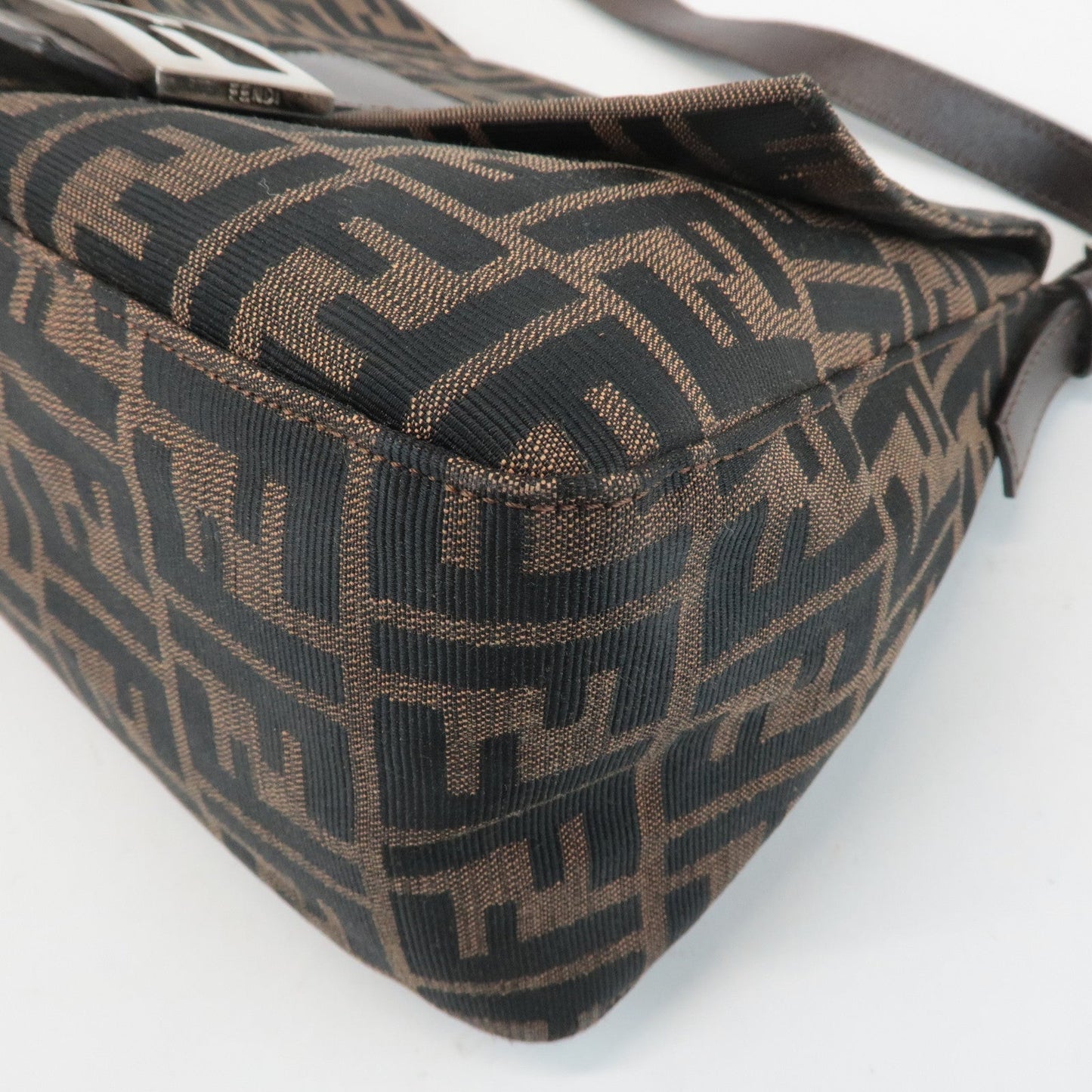 FENDI Mamma Baguette Canvas Leather Shoulder Bag Silver HDW 26325