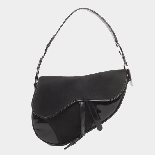 Dior Saddle Vintage So Black Fabric and Patent Leather Shoulder Bag