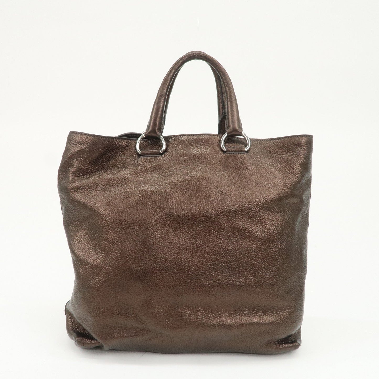 PRADA Leather 2Way Tote Bag Shoulder Bag Metallic Brown BN1713