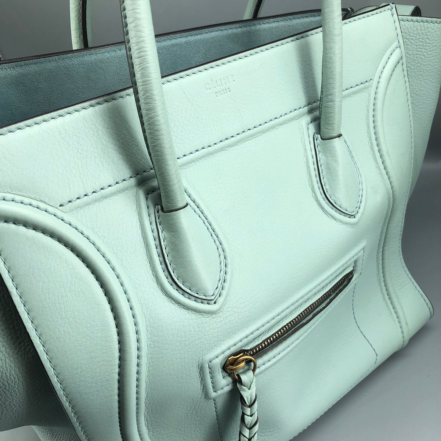 Celine Tiffany Blue Smooth Leather Luggage Handbag