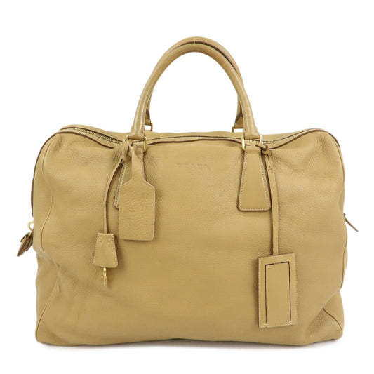 PRADA Logo Leather Boston Bag Hand Bag Travel Bag Brown