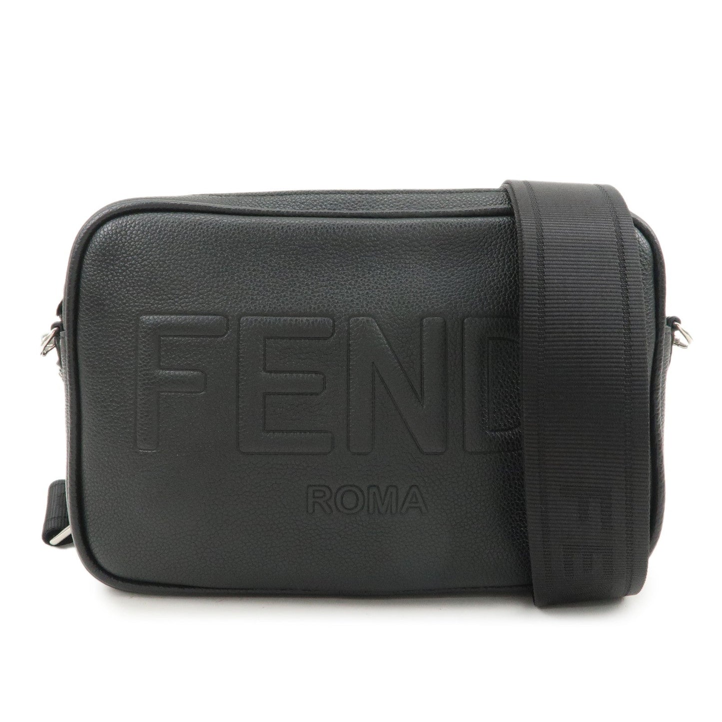 FENDI Logo Leather Camera Case Shoulder Bag Black 7M0286