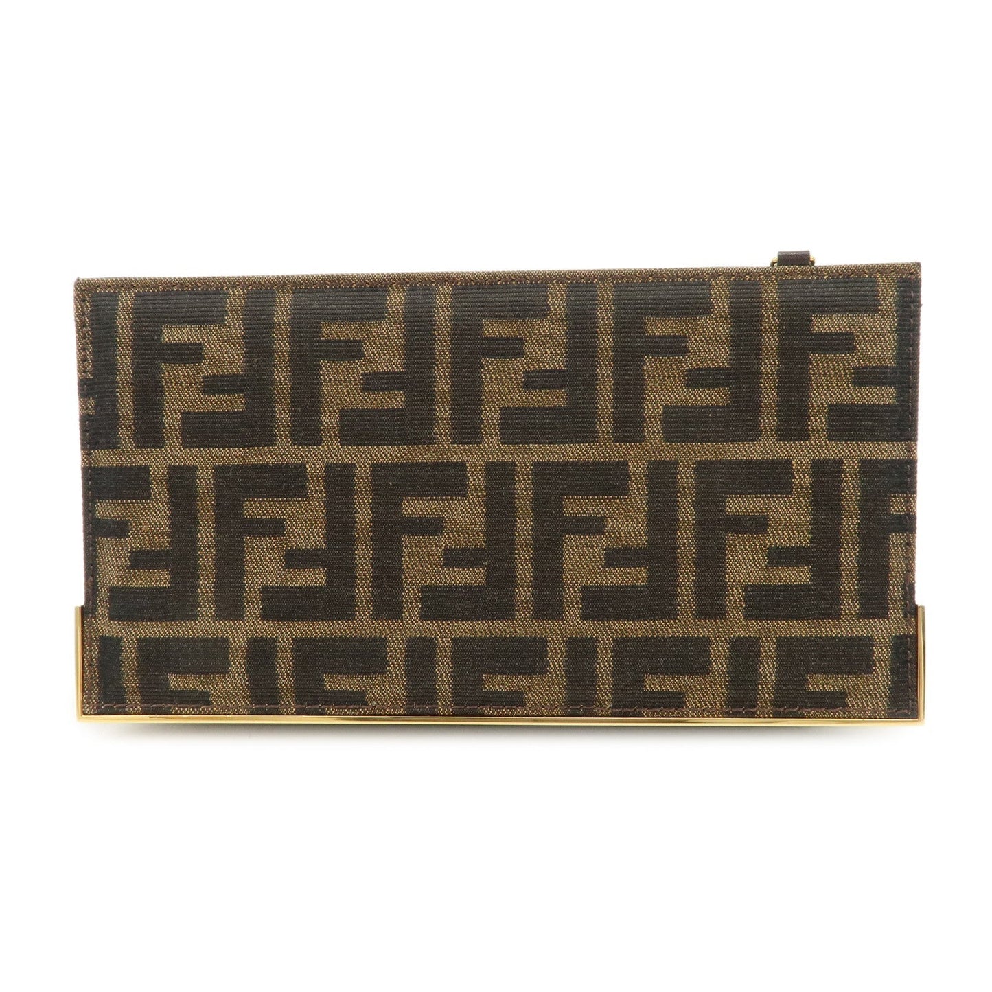 FENDI Zucca Leather Canvas Chain Shoulder Bag Brown